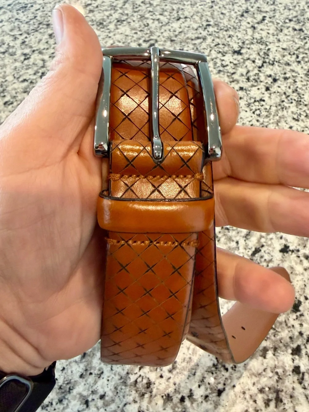 Allen Edmonds Brown Italian Leather Houndstooth Belt 44 Made In Italy Mens NWOT